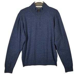 Tom James Mens Blue 100% Merino Wool Quarter Zip Sweater Made in Italy Size M